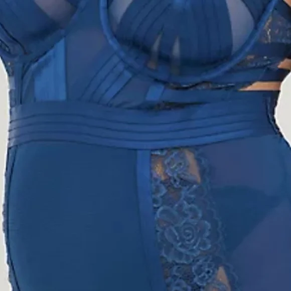 Torrid Blue Chemise with Structured Bustier and Lace Detail